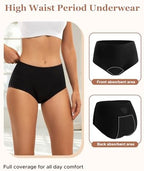 INNERSY Period Underwear for Women Heavy Flow High Waisted Menstrual Incontinence Panties 3-Pack(Black,Large)