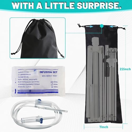 IV Pole Portable,46 to 86In Telescopic IV Stand Floor with 4 IV Bag Holder Stabilizing Tripod Stainless Steels Pipe Extension Pole IV Influsion Pole with Organizers Infusion Bags (Silver)