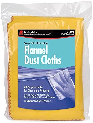Buffalo Industries (60235) 13" x 24" 100% Cotton Fully Hemmed Yellow Flannel Dust Cloths, Pack of 12, Won't Scratch Fine surfaces, Great for Automotive, Polishing, Cleaning, Machine Washable