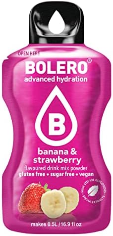 Bolero- Sugar Free Drink Mix Packets Banana & Strawberry Fruit Flavors | Powdered Flavored Water Packets | 36 Small Sachet On The Go Packets