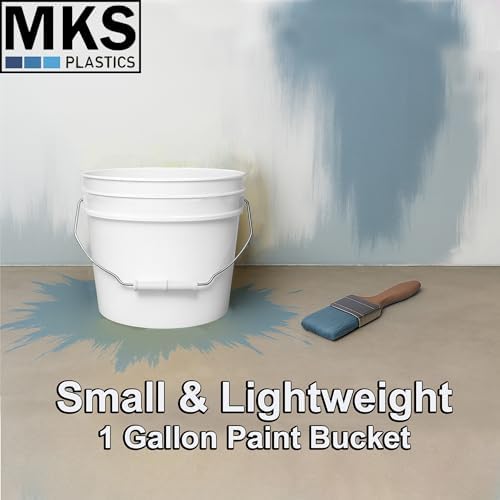 MKS Plastics 1-Gallon Bucket with Airtight Lid – Made in USA, Food Grade BPA Free Plastic, Heavy Duty Multi-Use, Metal Handle with Grip, Stackable Storage – White, 2 Pack