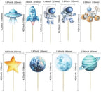 Gyufise 36Pcs Space Astronaut Cupcake Toppers Planet Rocket Telescope Trip to the Moon Cupcake Picks for Outer Space Baby Shower Gender Reveal Birthday Party Cake Decorations Blue