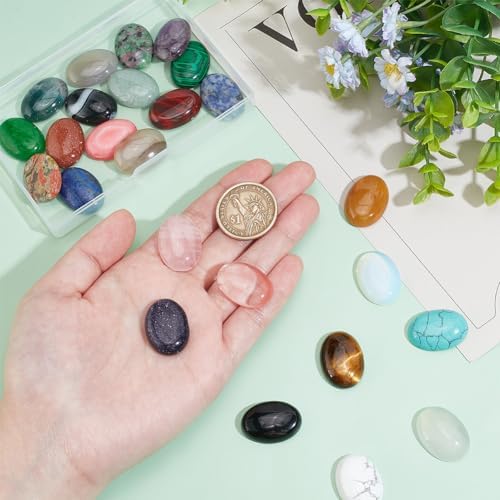 PH PandaHall 25pcs 25x18mm Gemstones Cabochons Flatback, Oval Stone Gem Semi-Precious Gemstones Beads Quartz Chakra Crystal Stones for Bracelet Necklace Earring Pendant Jewelry DIY Craft Making