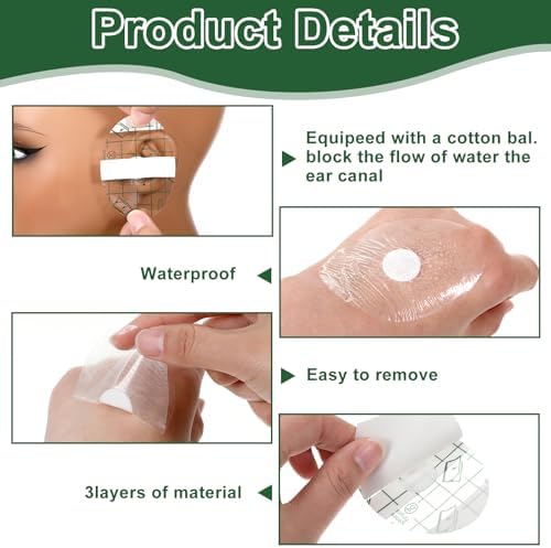 100 PCS Ear Covers for Shower Waterproof Ear Stickers for Adults Swimming Ear-Stickers with Soft Cotton Ear-Plugs Ear-Covers for Swimming Shower Ear-Protectors for Surfing Snorkeling Water Sports