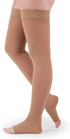 Mediven Assure 20–30 mmHg Thigh High Compression Stockings – Open Toe Semi-Opaque Support Hosiery for Women with Stay-Up Silicone Top Band, Durable Knit Fabric, Everyday Wear, Travel & Long-Hour Comfort, Large, Standard, Beige