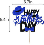 Happy Father's Day Cake Topper,Father's Day Glitter Birthday Cake Decoration Dad Party Supplies,for Best Dad Ever Birthday Theme Party Decor (Black and blue)