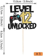 Rsstarxi 1 Pack Video Game 12th Birthday Cake Topper Video Game Controller Level 12th Unlocked Party Cake Pick Decoration for Level Up Twelveth Kids Teenagers Happy 12th Birthday Party Decorations