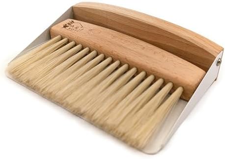 A&J Koti Table Crumb Sweeper - Small Mini Metal Dustpan and Hand Brush Combo Set - Wood Crumber for Servers, Restaurants, Home and Kitchen - Crumb Cleaning Set