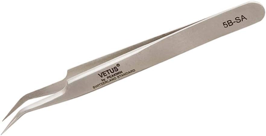 Vetus Tweezer Stainless Steel Non-magnetic Curved Pointed Tip Precision Eyelash Eyebrow Extensions Lashing Tool (5b-sa)