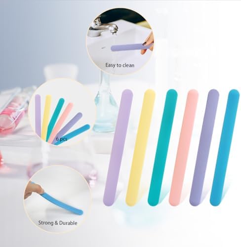 6 PCS Reusable Silicone Stirring Stick, Silicones Stirrings Sticks, Reusable Silicone Wax Stick Popsicle Sticks Tools, for DIY Crafts, Resin, Liquid, Paint (6 Colors)