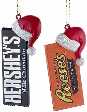 HERSHEY'S™ CANDY BAR WITH SANTA HAT ORNAMENT - 2 ASSORTED: HERSHEY'S™ AND REESE'S