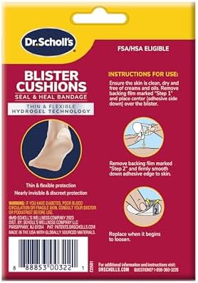 Dr. Scholl's Blister Cushions Seal & Heal Bandage with Hydrogel Technology, 8 ct // Immediate & All-Day Pain Relief, Thin, Flexible & Nearly Invisible, Moisture-Infused