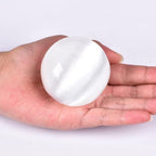 JIC Gem Selenite Crystal Ball with Wooden Stand Healing Crystal Sphere for Meditation, Home Decoration 2-2.3 Inch(50-60mm)