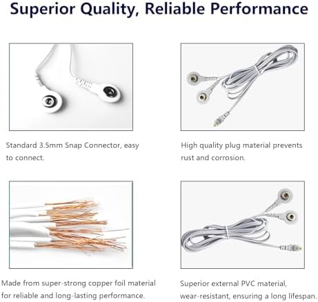 4 Pack Replacement TENS Lead Wires – 2.35mm Shielded Plug to Snap Electrode Cables – Compatible with TENS EMS Units and Snap Pads – Upgraded Durability for Electric Muscle Stimulator