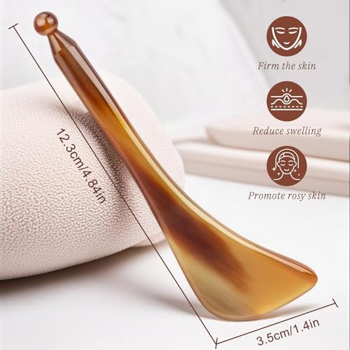 Facial Reflexology Tools Ox Horn, Dual-Ended Gua Sha Scraper Massage Pen, Fascia Release Tool for Muscle, Neck, Face, Detoxifies & Sculpted