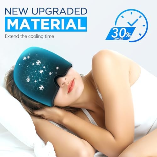 Migraine Relief Cap, Headache Relief Hat for Migraine Cap, Hot and Cold Therapy, Headache Eyes Mask for Stress Relief, Ice Pack Head Wrap for Sinus, Puffy Eyes, Tension,Black