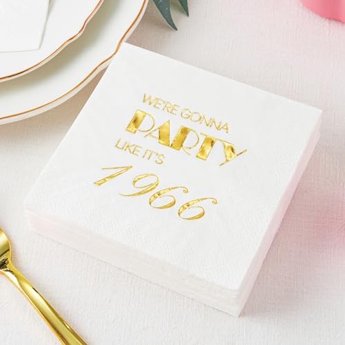 Crisky 50 Pack 60th Birthday Napkins for Men Women 3-Ply, 1966 Gold Foil Disposable Napkins for Cake Dessert Beverage Table 60 years Old Bday Party Supplies, 60th Birthday Decorations for Him Her