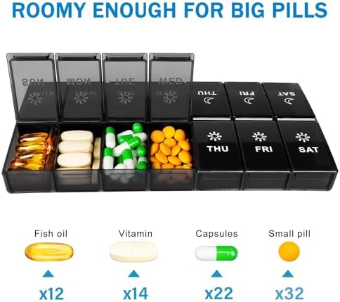 mossime Extra Large Weekly Pill Organizer 2 Times a Day, 7 Day AM PM Pill Box with XL Capacity Compartments, Jumbo Vitamins Holder Case and Medicine Organizer for Supplements and Daily Medication