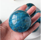 Natural Blue Apatite Crystal Sphere Healing Gemstone Ball Sculpture Figurine with Wooden Stand for Divination Home Decoration 40mm