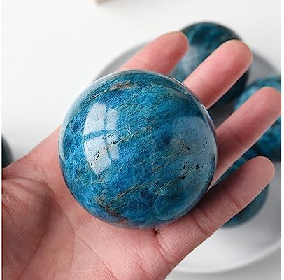 Natural Blue Apatite Crystal Sphere Healing Gemstone Ball Sculpture Figurine with Wooden Stand for Divination Home Decoration 40mm