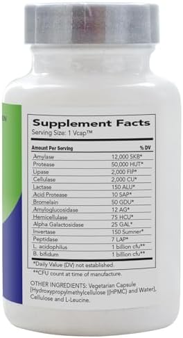 AbsorbAid Platinum Digestive Enzyme Support 60 vCaps, 12 Digestive Enzymes Plus 2 Probiotics for Maximum Relief