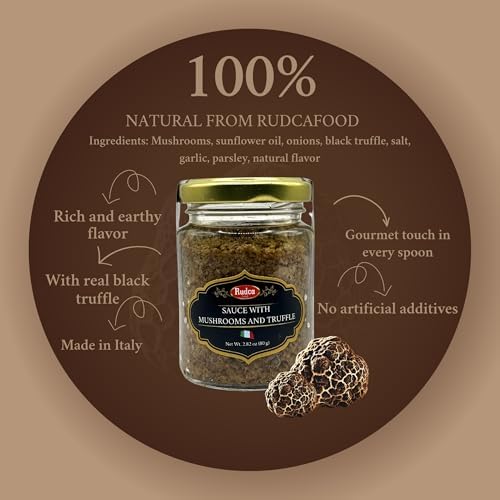 Rudca Food Italian Gourmet Truffle Sauces & Spreads – 100% Natural Truffle Condiment for Pasta, Risotto, Meats & Bruschetta – Authentic Italian Taste – 2.82 oz (80g) (Black Truffle Mushroom)