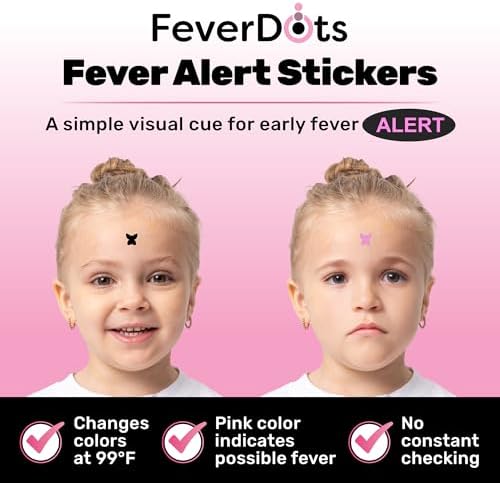 (Shapes 16 Count) FeverAlert for Kids & Adults – Turns Pink at 99°F Giving an Early Visual Cue of Elevated Temperature–Easier to Read Than Fever Strips for Forehead.