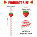 Vesici 100 Pcs Strawberry Straws Red White Striped Paper Straw Sweet Fruit Theme Disposable Drinking Decor for Summer Berry Fruit Birthday Bridal Baby Shower Wedding Party Supplies 0.24 x 7.76 Inches