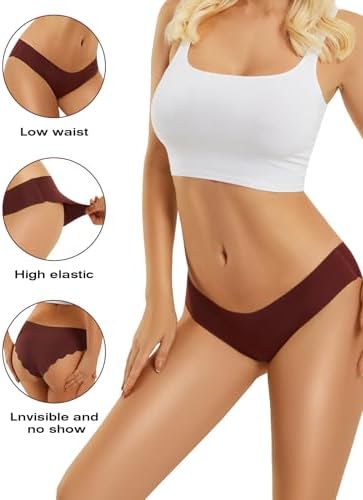 Women’s Seamless Underwear, No Show Bikini Briefs, Soft Stretch Panties, Invisibles Underwear for Women, 6 Pack