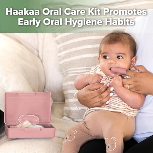 haakaa Training Toothbrush Set Oral Care Kit, Soft Silicone Toothbrush for Baby, Infants, Toddlers & Kids, Blush