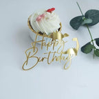 Happy Birthday Cake Toppers Mirror Acrylic Cake Topper Side Cake Decorations Gold Cake Inserts Cake for Brithday Party,1pcs (Dinosaur)