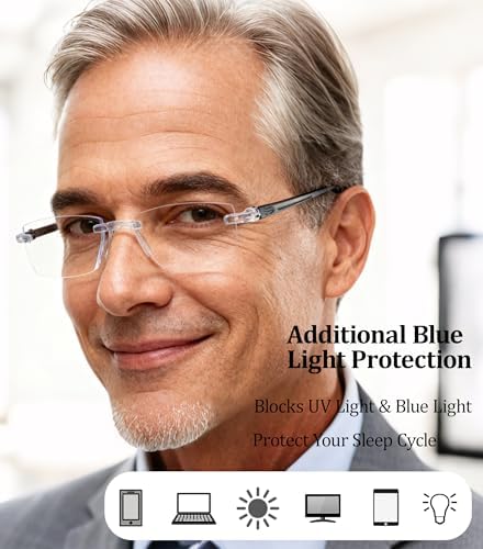 3 Pairs Rimless Reading Glasses Clear Frameless Computer Readers Lightweight Blue Light Blocking for Women/Men