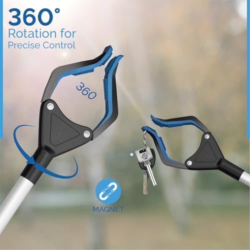 2025 Upgrade PowerGrip T9, Grabber Reacher Tool, Wide Jaw, Foldable, Steel Cable, with 96 Grip Points for Firm Grip, 32" with Magnet (Pink, 32 Inch)