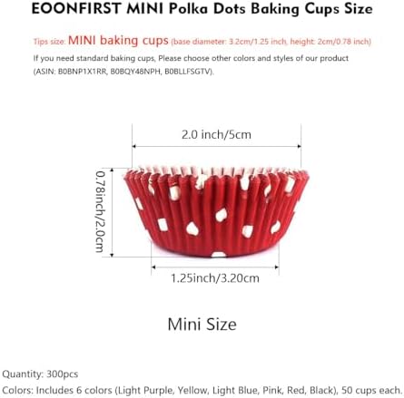 Eoonfirst Rainbow Mini Polka Dots Cupcake Liners 300 Pcs, No Smell, Food Grade & Grease-Proof Baking Cups Paper