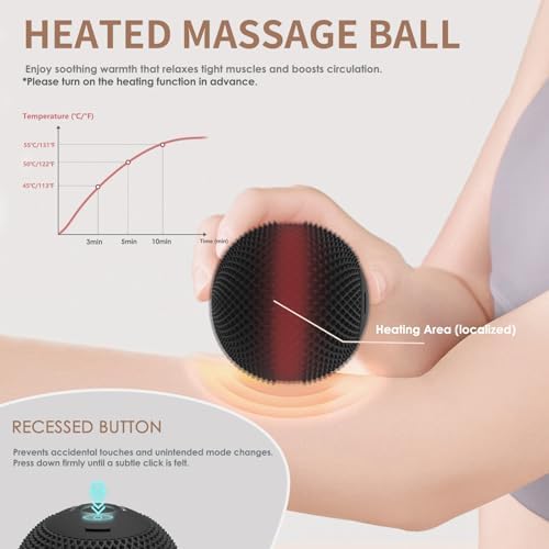 Heating Vibrating Massage Ball with 7 Modes & Memory Function for Myofascial Release, Deep Tissue and Trigger Point Muscle Therapy - Targets Back, Hip, Leg, Neck & Foot (Black)