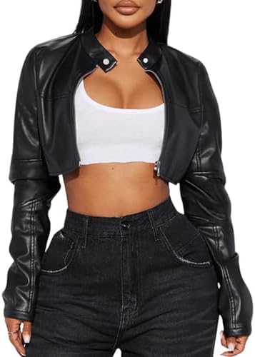 Women's Faux Leather Jacket Cropped Leather Jacket Women Bomber Motorcycle Jacket y2k Jacket