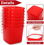SOUJOY 7 Pack 3 Quart Cleaning Bucket, Plastic Small Sanitizing Bucket with Handle, Multi-Purpose Mini Square Pails for Kitchen, School, Offices, Household and Commercial Use, Red