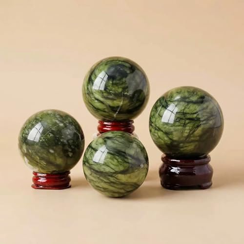 Natural Green Jade Crystal Sphere - Polished Jasper Crystal Ball for Reiki Healing, Chakra Balancing, and Energy Amplification (50-60mm)