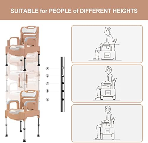 Bedside Commodes, 16" Toilet Chair Seat with Handles, Adjustable Mobile Portable Toilets, Anti-Slip and Anti-Rollover, Adult Potty Chair Load 660 Lb for Seniors Disabilities Elderly & Others