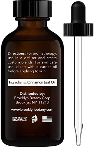 Brooklyn Botany Cinnamon Leaf Essential Oil - 100% Pure and Natural - Premium Grade Oil with Dropper - for Aromatherapy and Diffuser - 1 Fl Oz