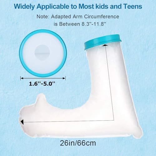 Kids Cast Covers for Shower Arm Teens Waterproof and Watertight Cast Bandage Protector Bag for Broken Surgery Wound Arm, Hands, Wrists, Elbow, Fingers, Reusable Keeps Bandage Dry (L)