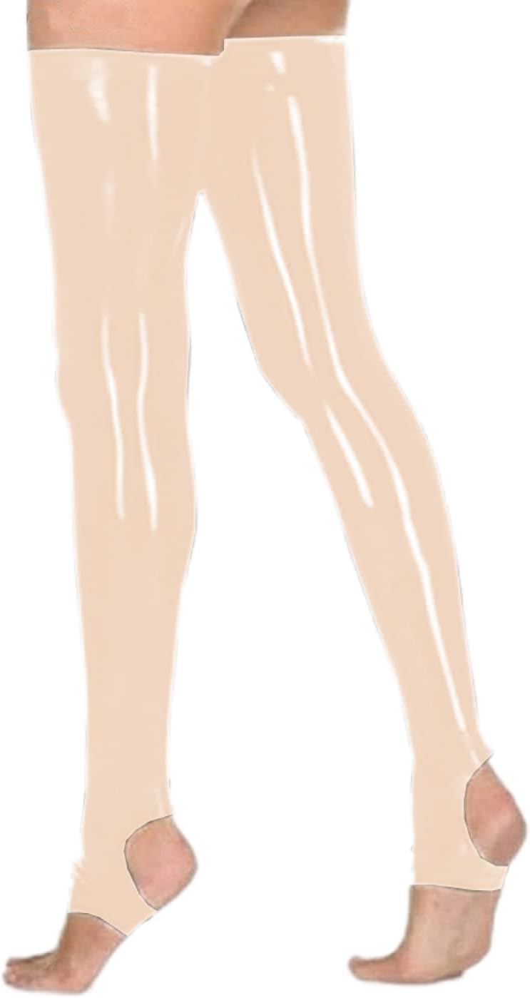 Lingerie PVC Stocking Open Toe Foot Stockings Faux Leather High Tube Dance Socks Thigh Highs Stock,Apricot,7XL