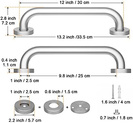 12 Inch Satin Brushed Nickel Shower Grab Bar - 1" Diameter, iMomwee Stainless Steel Bathroom Grab Bar Handle, Balance Bar for Shower and Wall, Safety Hand Rail Support, Handicap Elderly Assist Handle