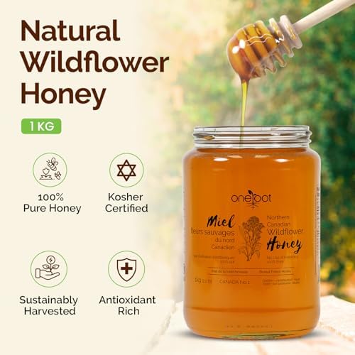 OneRoot Natural Wildflower Honey - 2.2 lbs / 1kg, Pure Canadian Boreal Forest Honey - Unpasteurized, Minimally Filtered & Single-Source - Rich in Enzymes & Antioxidants