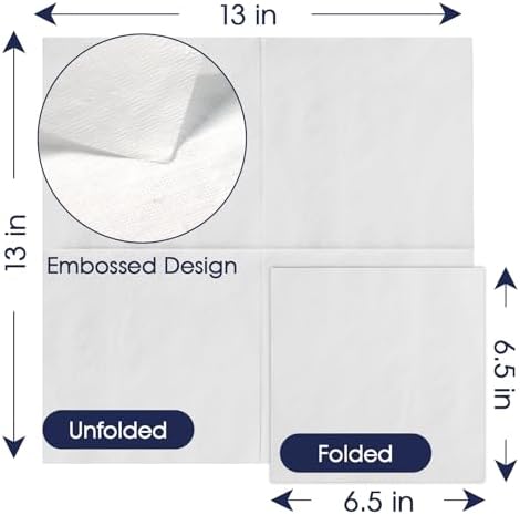 JollyPack 1000 Count White Paper Napkins - 1-Ply 6.5 x 6.5 Folded Bulk Disposable Beverage Cocktail Napkins, Dinner Paper for Restaurants, Bars and Parties - 13 x 13 Unfolded