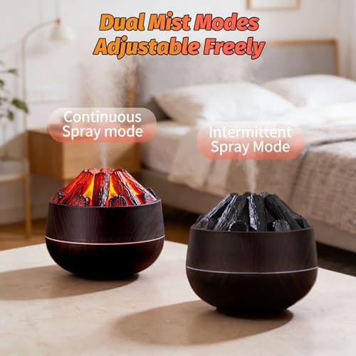 ‌Upgraded Flame Effect Humidifier - 7 Colors Essential Oil Humidifier, Noiseless for Yoga & Bedroom, 300mL Capacity - Brown