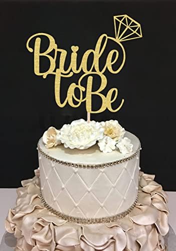 Bride To Be Cake Topper - Gold Glitter Bridal Shower Cake Decoration Supply - Bridal Wedding Engagement Party Decoration Photo Prop