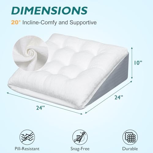 Bed Wedge Pillow for Sleep Apnea 10 Inch Gerd Pillow Patent Dual Layer Triangle Pillow Adjustable Shredded Memory Foam Topper Soft Support Ideal for Acid Reflux, After Surgery, Snoring