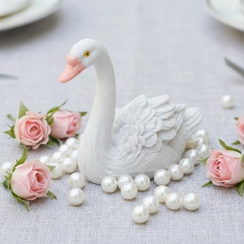 NOLITOY 2pcs Mini White Swan Figurines, Resin Swan Model Decorative Statues for Tabletop Shelf Window Garden Home Decor