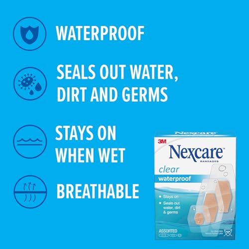 Nexcare Waterproof Clear Bandages, Covers and Protects, 360 Degree Seal Around The Pad Offers Exceptional Protection Against Water, Dirt, and Germs, Assorted Sizes, 100 Count, 2 Pack